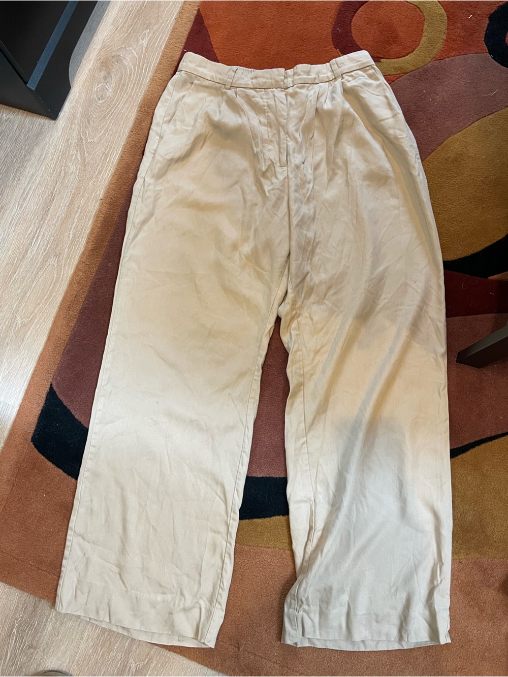Abercrombie & Fitch Wide-Leg Beige High-Rise Trousers